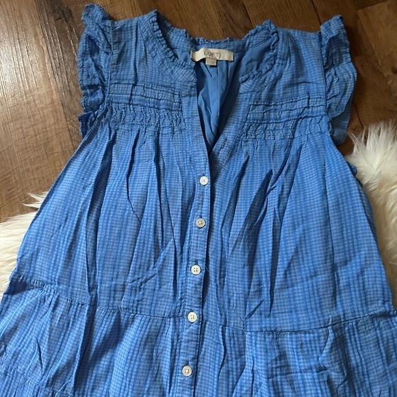 LOFT Striped Flutter Sleeve Button Down Tiered Swing Dress - Picture 4 of 6